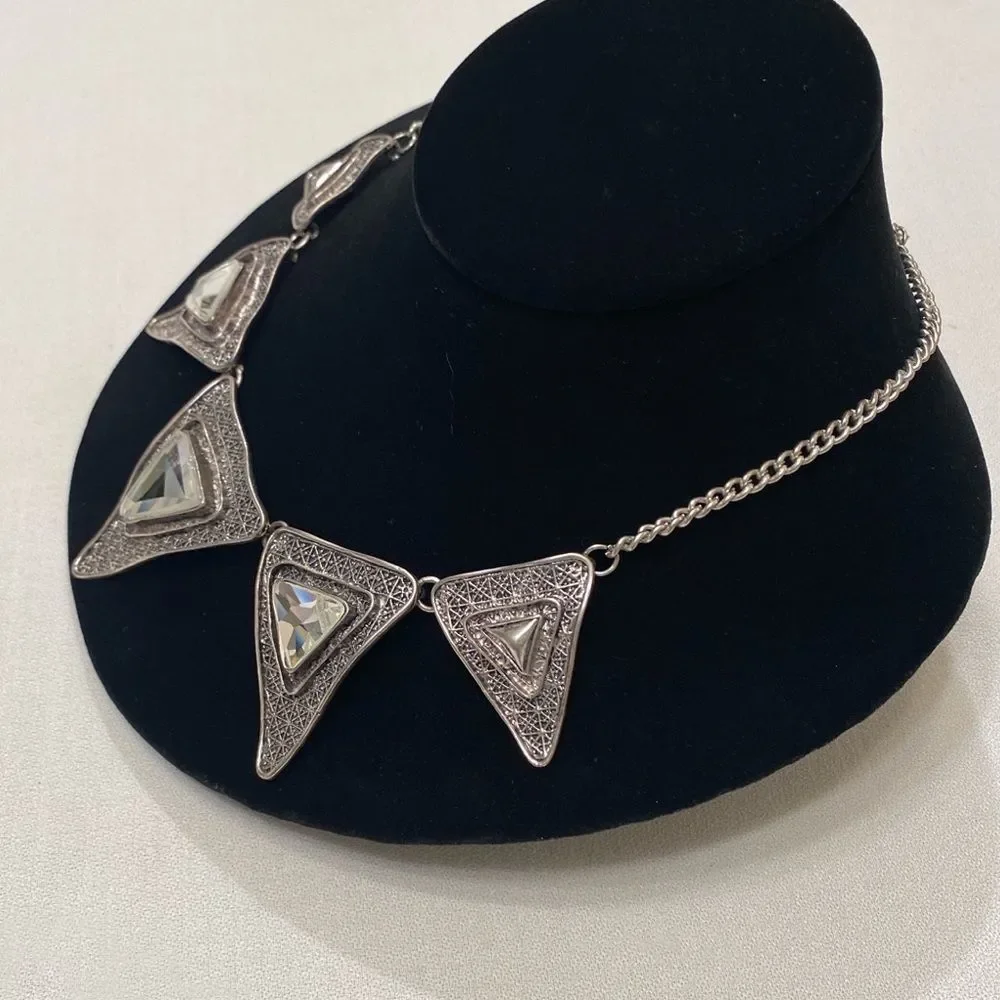 Vintage Silver Mod Mirrored Spiky Necklace
